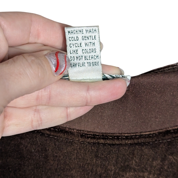 Vintage 90s Velvet Top Womens Medium Brown Stretch Long Sleeve Lightweight Soft - Picture 9 of 10